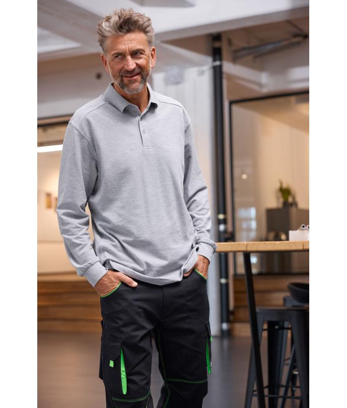Herren Men's Workwear-Long-Sleeved Polo OCS Blended Grey-heather 10528