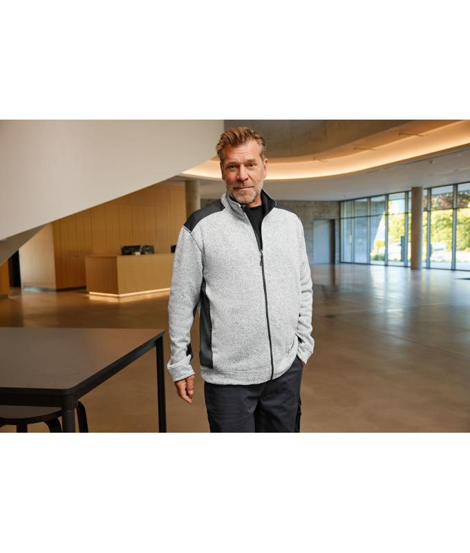 Herren Men's Knitted Workwear Fleece Jacket - STRONG - White-melange/carbon 8537