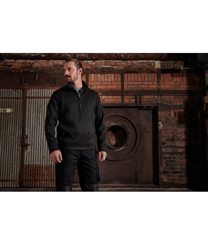 Unisex Men's Knitted Workwear Fleece Half-Zip - STRONG - Stone-melange/black 8538