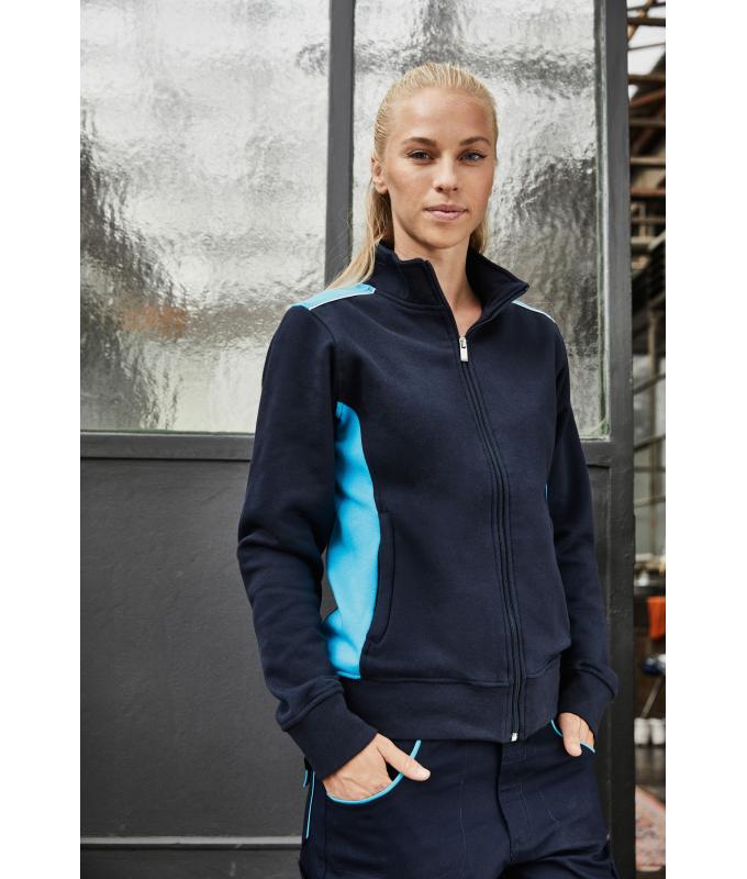 Damen Ladies' Workwear Sweat Jacket - COLOR - Black/lime-green 8543