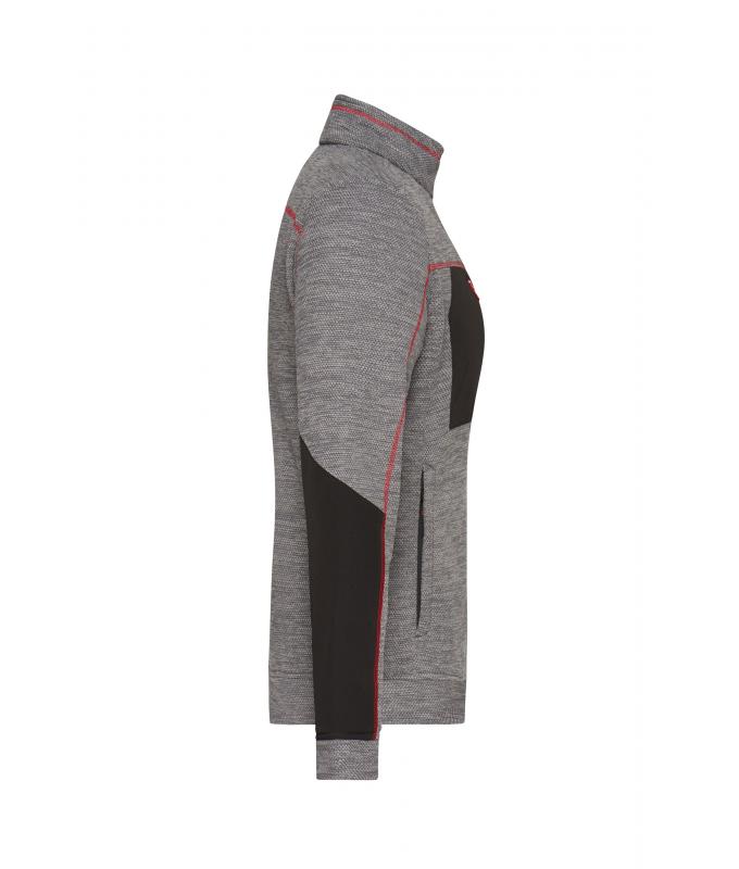 Damen Ladies' Structure Fleece Jacket GRS Carbon-melange/black/red 10435