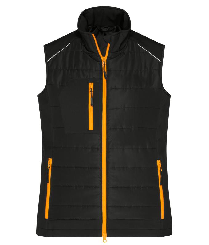 Damen Ladies' Hybrid Vest GRS Black/neon-orange 10441