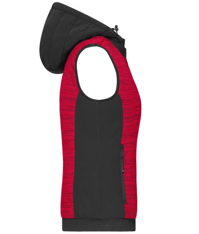 Damen Ladies' Padded Hybrid Vest Red-melange/black 10532