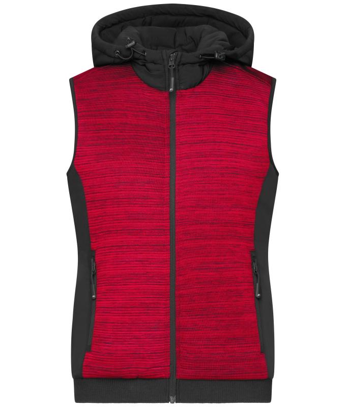 Damen Ladies' Padded Hybrid Vest Red-melange/black 10532