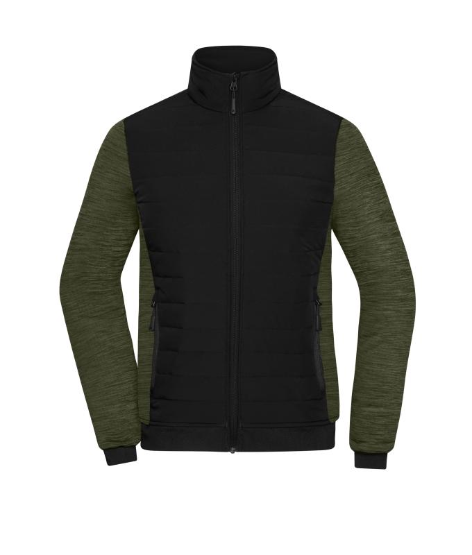 Damen Ladies' Padded Hybrid Jacket Black/olive-melange 11483