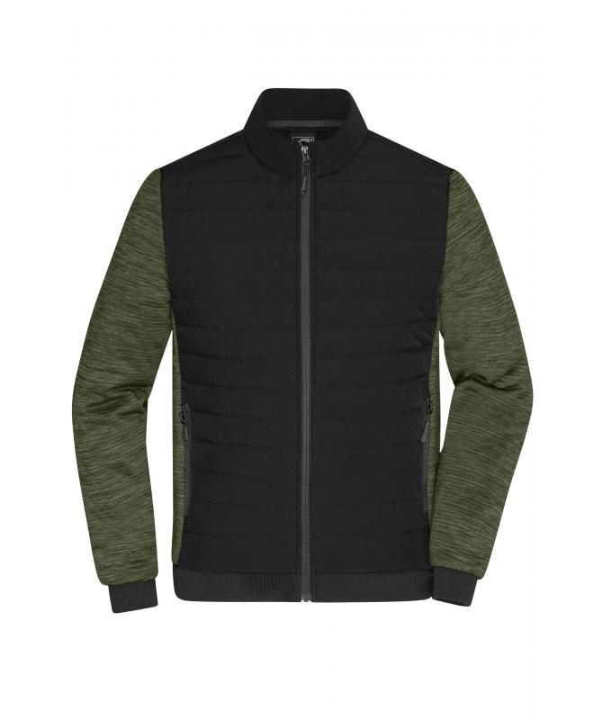 Herren Men's Padded Hybrid Jacket Black/olive-melange 11484