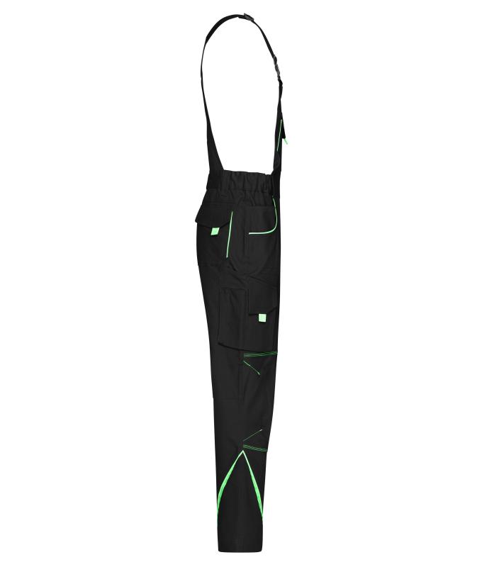 Unisex Workwear Pants with Bib - COLOR - Black/lime-green 8525