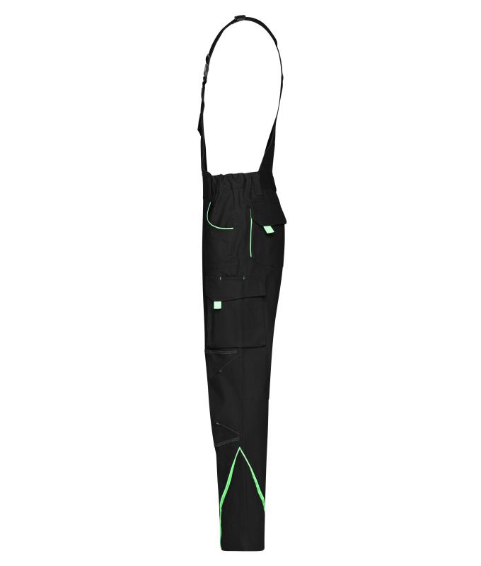 Unisex Workwear Pants with Bib - COLOR - Black/lime-green 8525