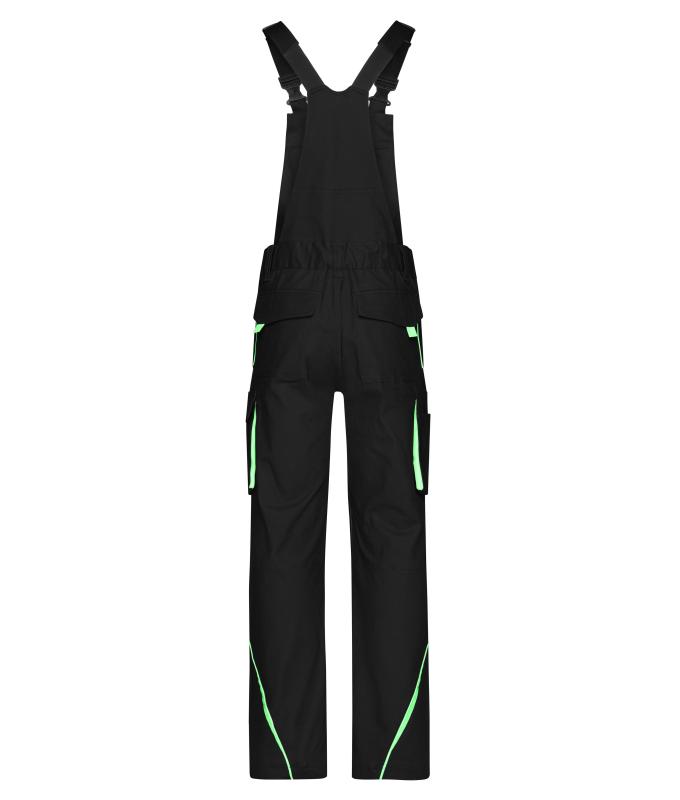 Unisex Workwear Pants with Bib - COLOR - Black/lime-green 8525