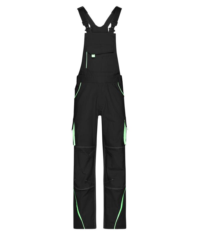 Unisex Workwear Pants with Bib - COLOR - Black/lime-green 8525