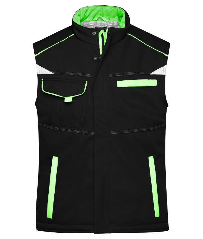 Unisex Workwear Softshell Padded Vest - COLOR - Black/lime-green 8531
