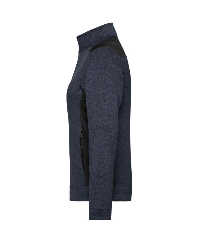 Damen Ladies' Knitted Workwear Fleece Jacket - STRONG - Carbon-melange/black 8536