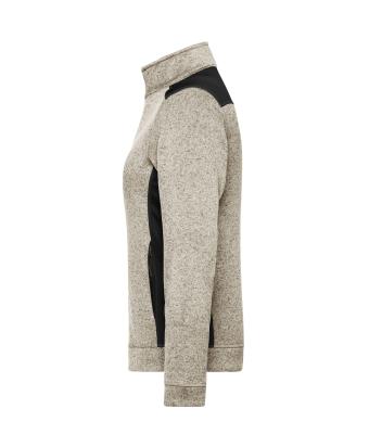 Damen Ladies' Knitted Workwear Fleece Jacket - STRONG - Stone-melange/black 8536