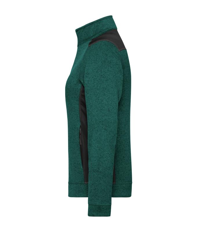 Damen Ladies' Knitted Workwear Fleece Jacket - STRONG - Dark-green-melange/black 8536
