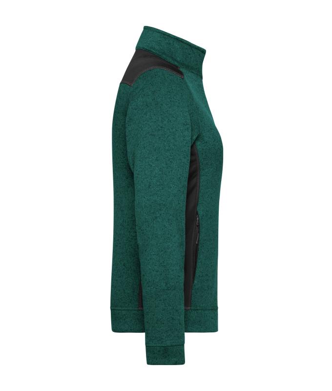 Damen Ladies' Knitted Workwear Fleece Jacket - STRONG - Dark-green-melange/black 8536