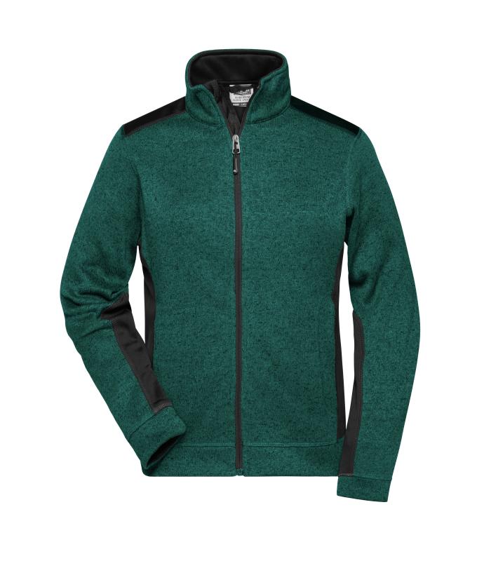 Damen Ladies' Knitted Workwear Fleece Jacket - STRONG - Dark-green-melange/black 8536