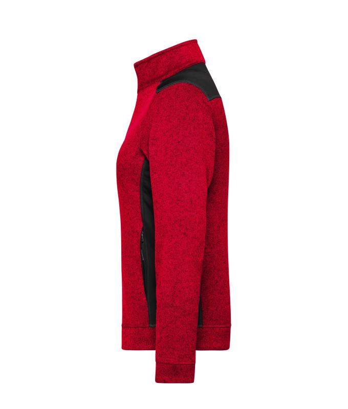 Damen Ladies' Knitted Workwear Fleece Jacket - STRONG - Red-melange/black 8536