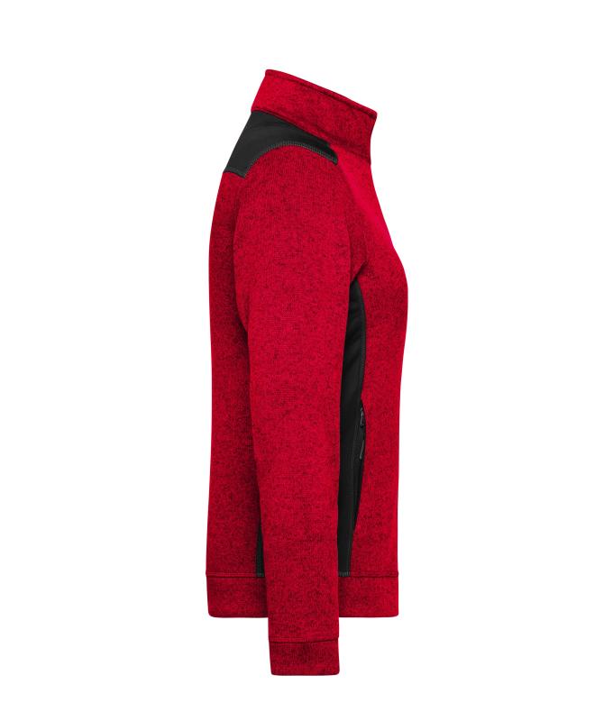 Damen Ladies' Knitted Workwear Fleece Jacket - STRONG - Red-melange/black 8536