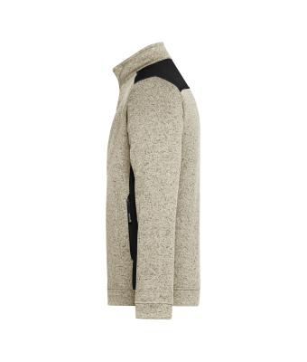 Herren Men's Knitted Workwear Fleece Jacket - STRONG - Stone-melange/black 8537