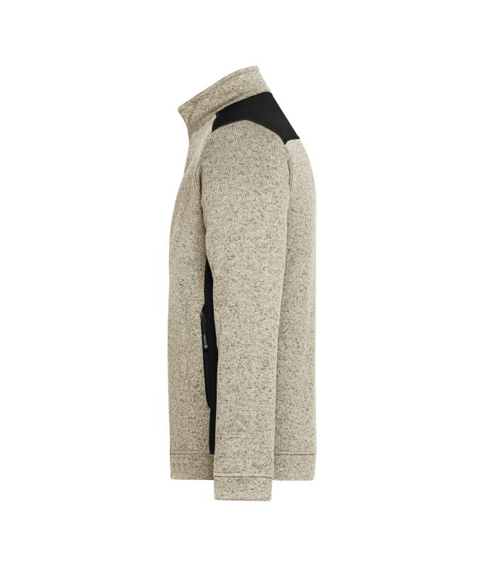 Herren Men's Knitted Workwear Fleece Jacket - STRONG - Stone-melange/black 8537