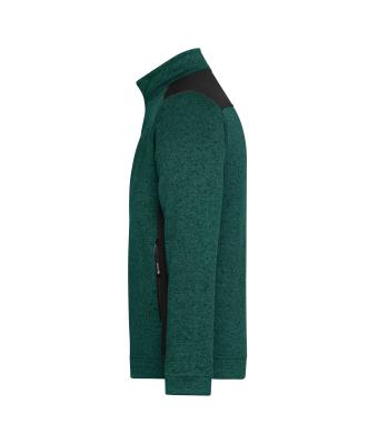 Men Men's Knitted Workwear Fleece Jacket - STRONG - Dark-green-melange/black 8537
