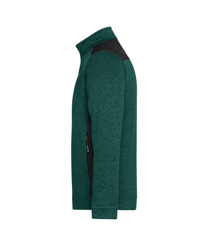 Men Men's Knitted Workwear Fleece Jacket - STRONG - Dark-green-melange/black 8537