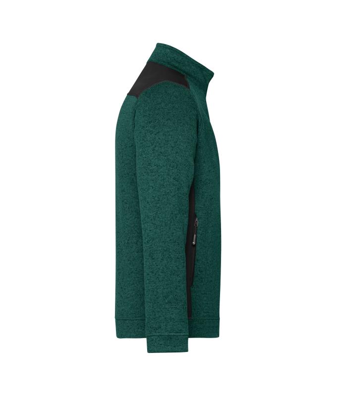 Herren Men's Knitted Workwear Fleece Jacket - STRONG - Dark-green-melange/black 8537