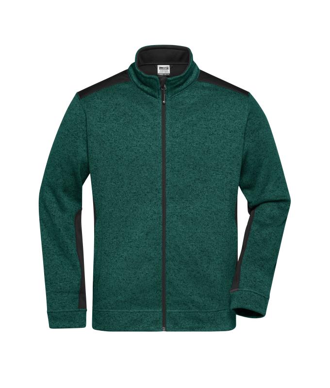 Herren Men's Knitted Workwear Fleece Jacket - STRONG - Dark-green-melange/black 8537