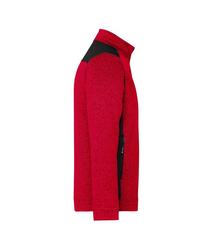 Men Men's Knitted Workwear Fleece Jacket - STRONG - Red-melange/black 8537