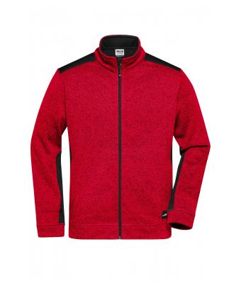 Men Men's Knitted Workwear Fleece Jacket - STRONG - Red-melange/black 8537