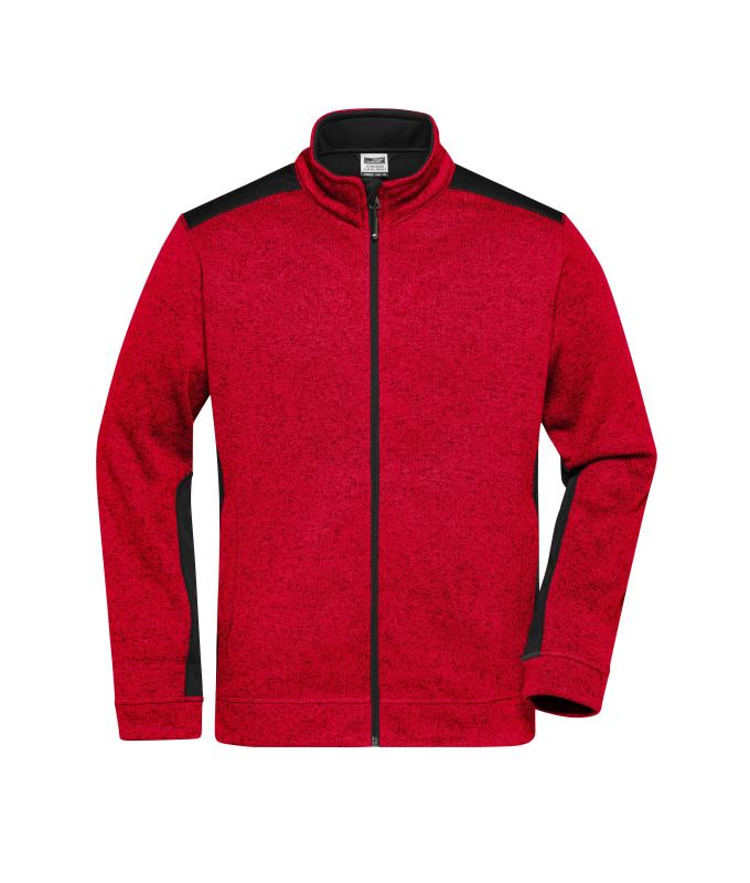 Men Men's Knitted Workwear Fleece Jacket - STRONG - Red-melange/black 8537