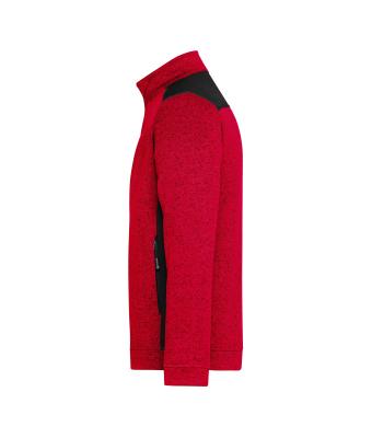 Herren Men's Knitted Workwear Fleece Jacket - STRONG - Red-melange/black 8537