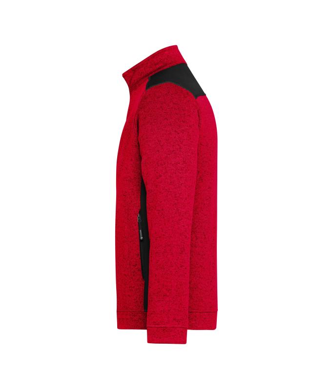Herren Men's Knitted Workwear Fleece Jacket - STRONG - Red-melange/black 8537