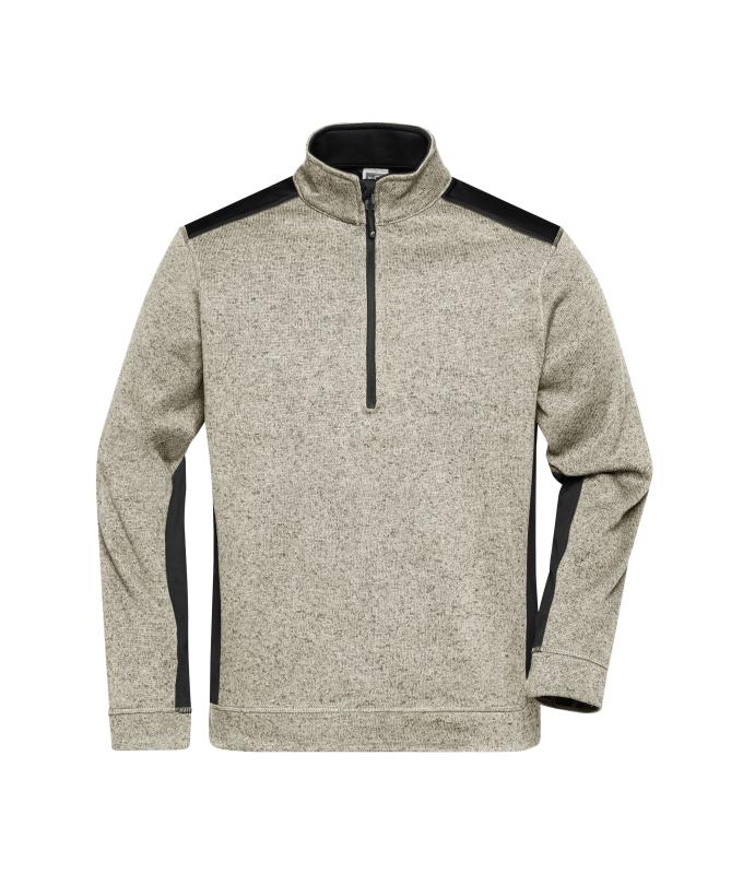 Unisex Men's Knitted Workwear Fleece Half-Zip - STRONG - Stone-melange/black 8538