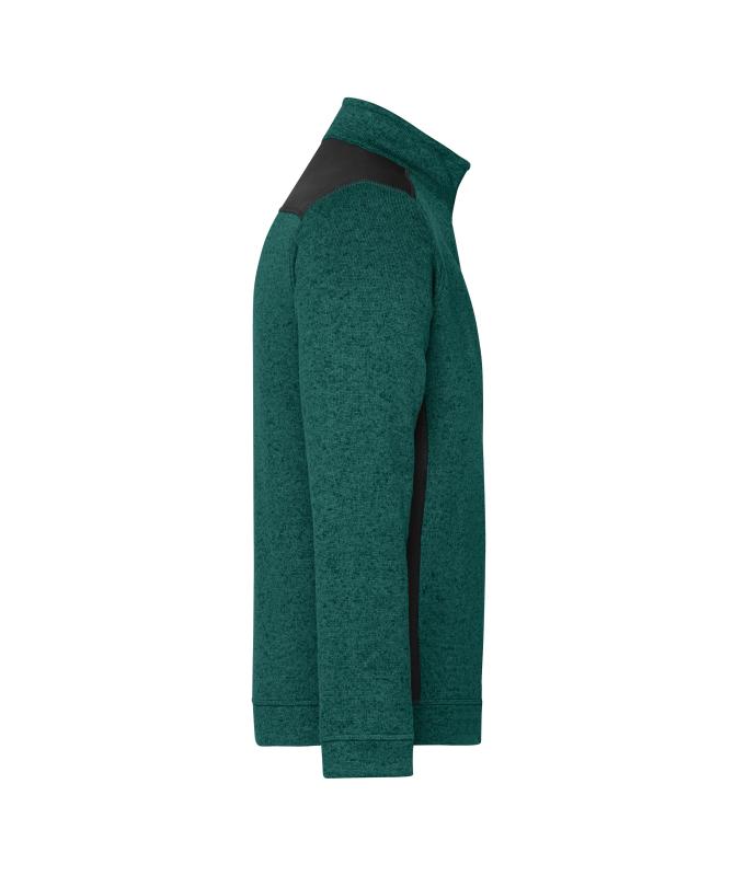Unisex Men's Knitted Workwear Fleece Half-Zip - STRONG - Dark-green-melange/black 8538