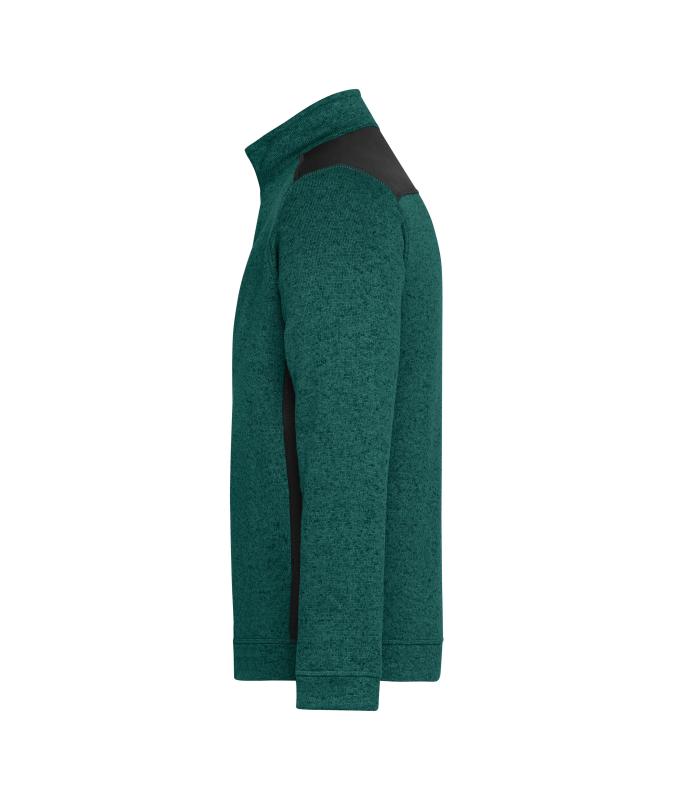 Unisex Men's Knitted Workwear Fleece Half-Zip - STRONG - Dark-green-melange/black 8538