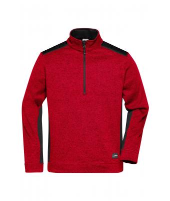 Unisex Men's Knitted Workwear Fleece Half-Zip - STRONG - Red-melange/black 8538