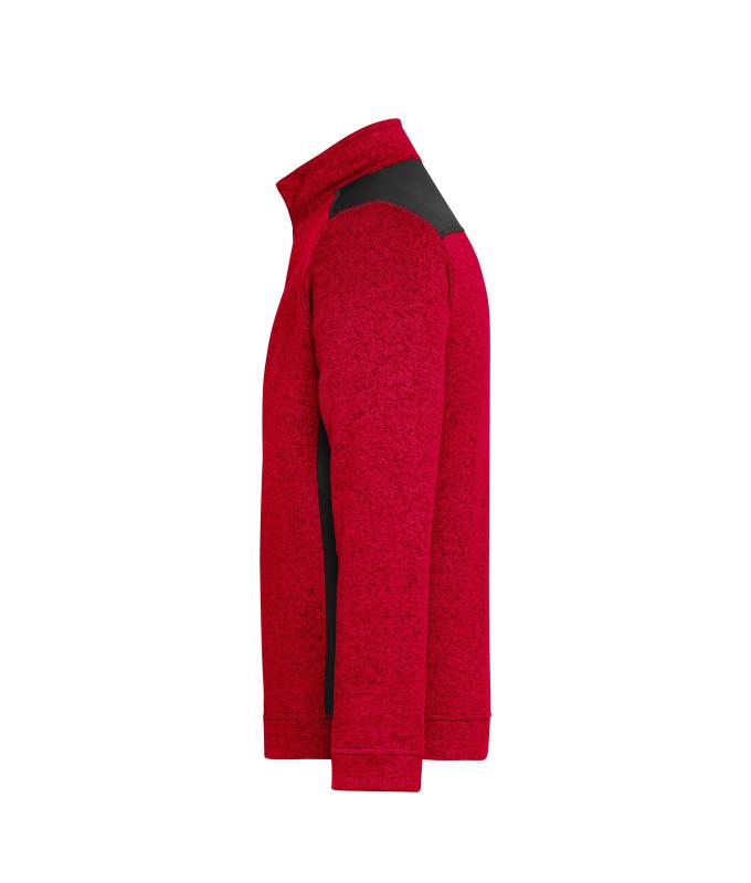 Unisex Men's Knitted Workwear Fleece Half-Zip - STRONG - Red-melange/black 8538