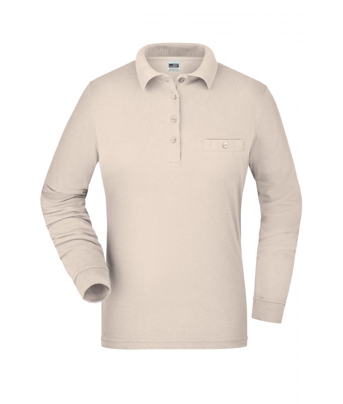 Damen Ladies' Workwear Polo Pocket Longsleeve Stone 8539