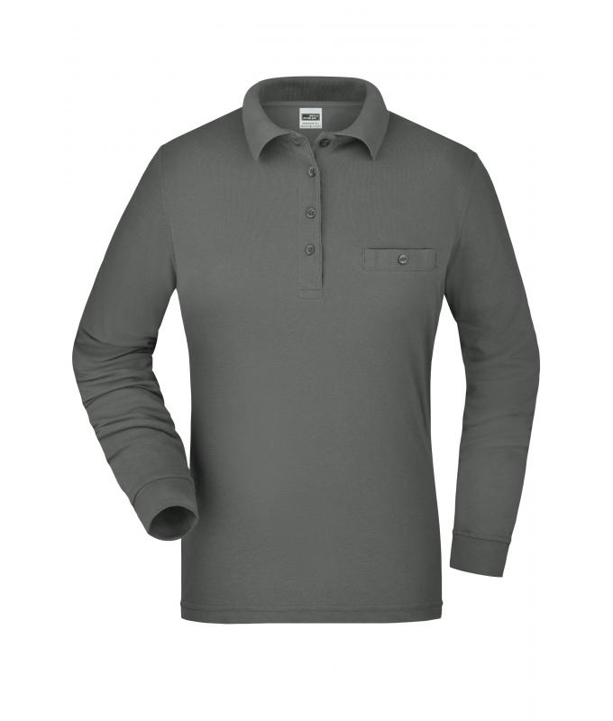 Damen Ladies' Workwear Polo Pocket Longsleeve Dark-grey 8539