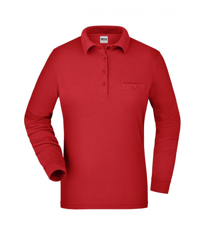 Damen Ladies' Workwear Polo Pocket Longsleeve Red 8539