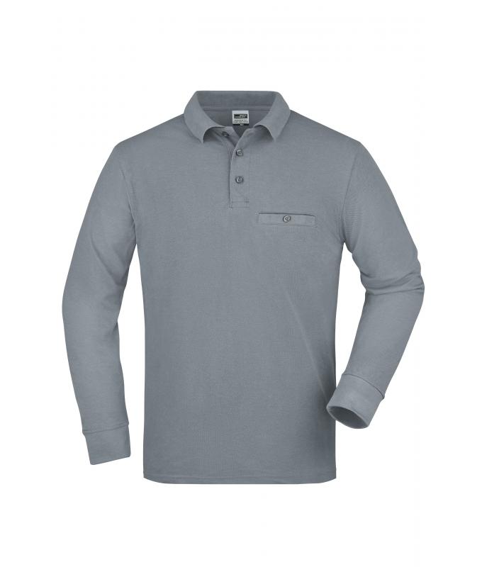 Herren Men's Workwear Polo Pocket Longsleeve Grey-heather 8540