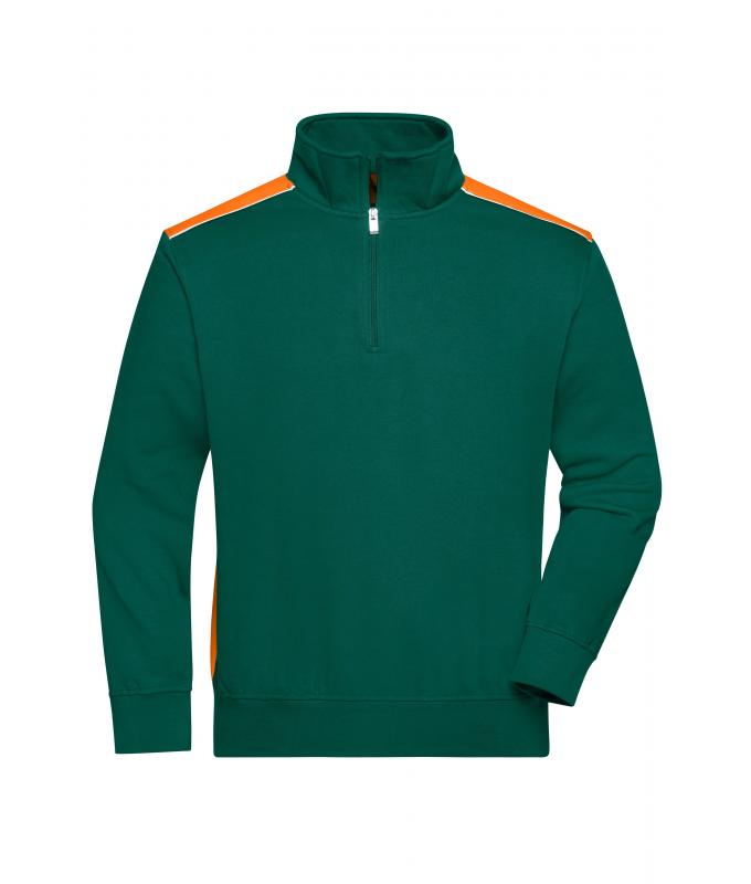 Unisex Workwear Half-Zip Sweat - COLOR - Dark-green/orange 8542