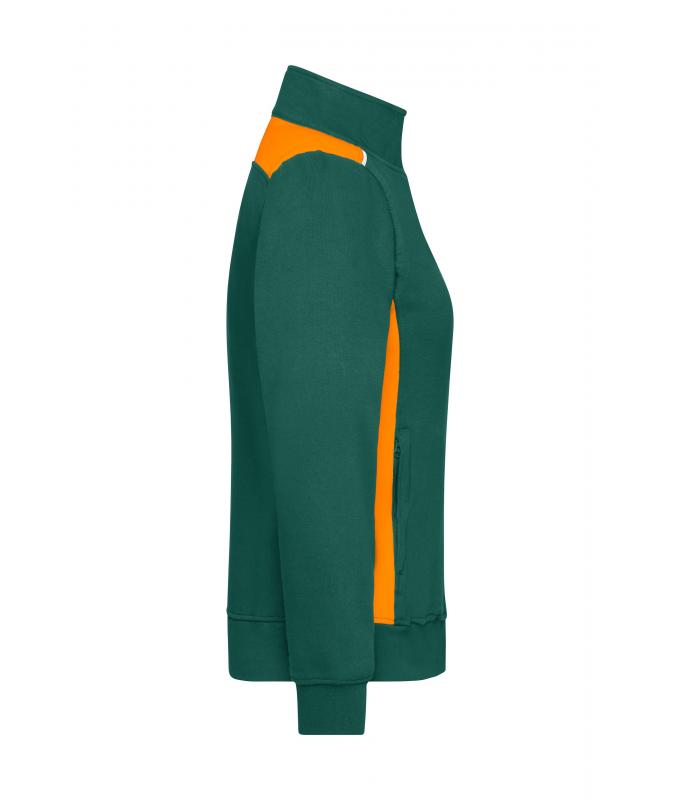Damen Ladies' Workwear Sweat Jacket - COLOR - Dark-green/orange 8543