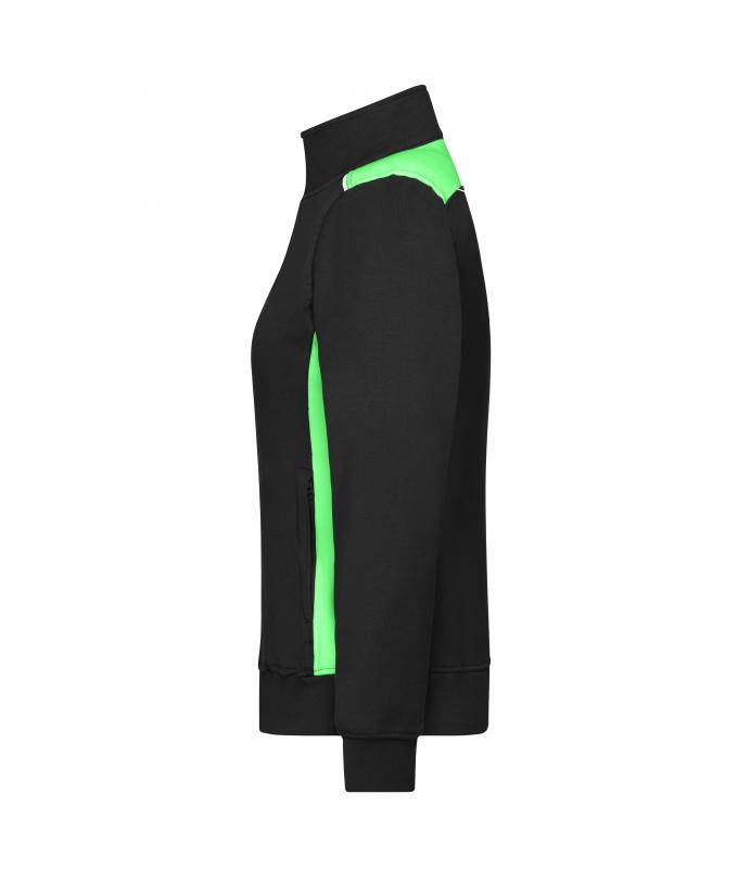 Damen Ladies' Workwear Sweat Jacket - COLOR - Black/lime-green 8543