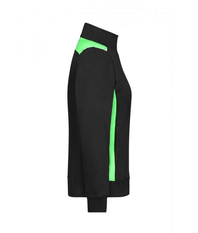 Damen Ladies' Workwear Sweat Jacket - COLOR - Black/lime-green 8543