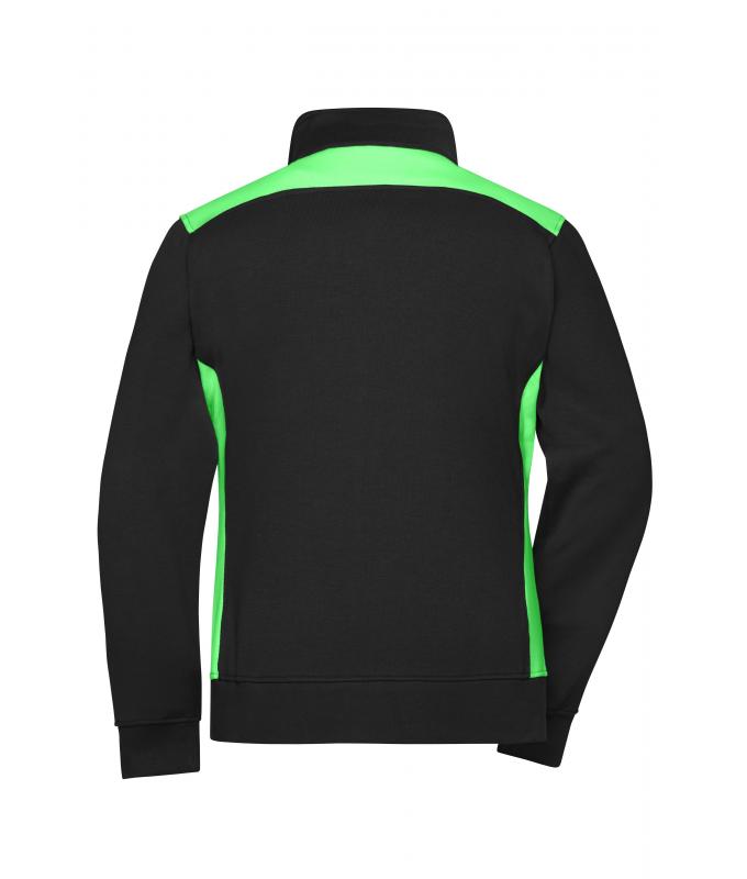 Damen Ladies' Workwear Sweat Jacket - COLOR - Black/lime-green 8543