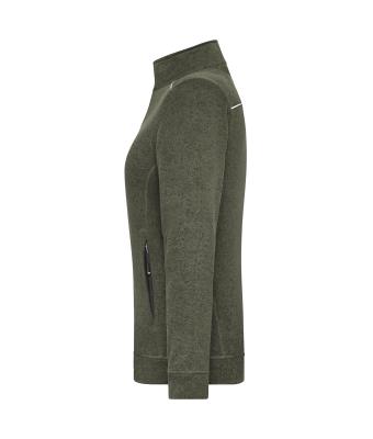 Damen Ladies' Knitted Workwear Fleece Jacket - SOLID - Olive-melange/black 10221