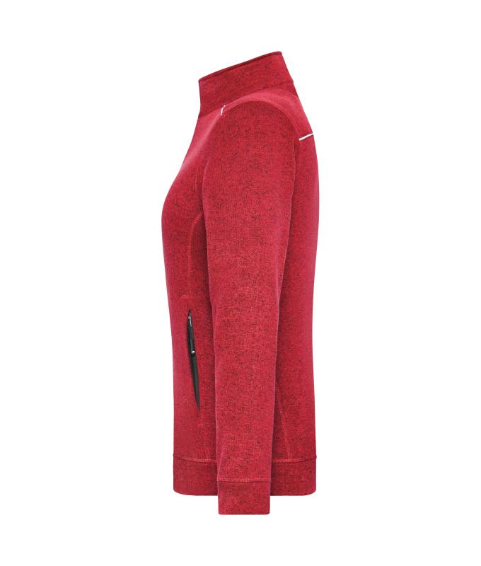 Damen Ladies' Knitted Workwear Fleece Jacket - SOLID - Red-melange/black 10221