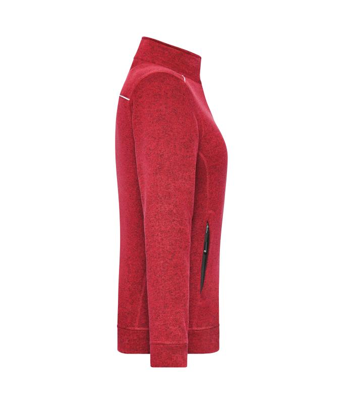 Damen Ladies' Knitted Workwear Fleece Jacket - SOLID - Red-melange/black 10221